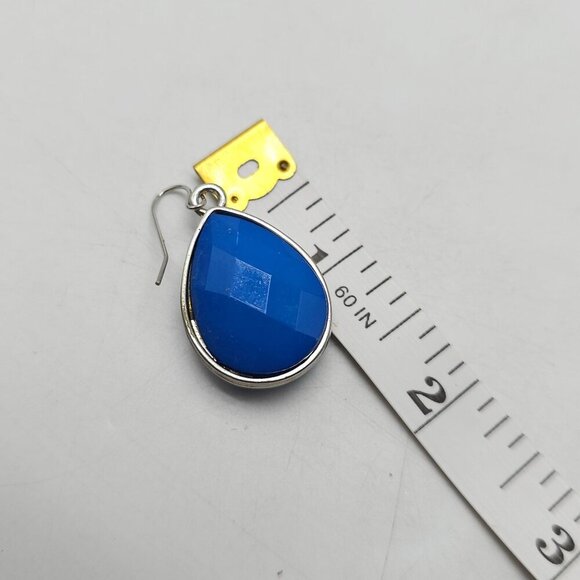 Blue Teardrop Statement Necklace Matching Earrings Set Silver Tone - Picture 9 of 9